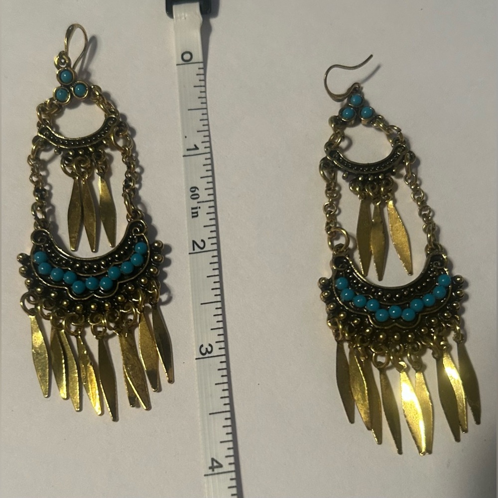 Copper and Turquoise Chandelier Earrings - Picture 3 of 3